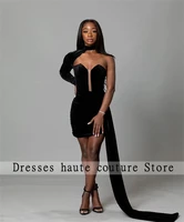 2022 sexy sparkling black prom dresses short velvet party homcoming dress mini one shoulder cocktail dress