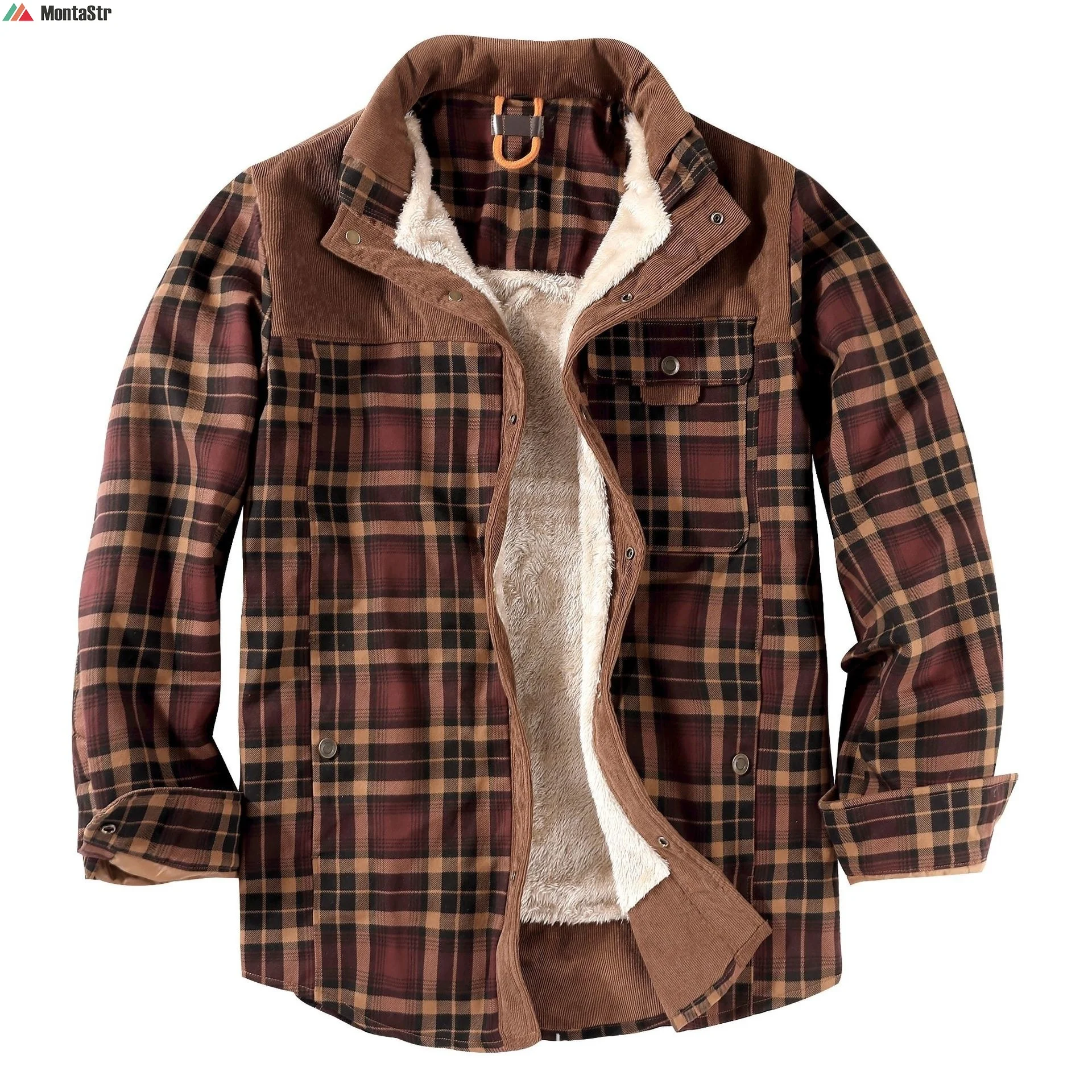 

Plaid Shirt Jacket Mens Autumn and Winter Coat Fleece Shirts Warm Cotton Jackets Casual Flannel Tops Plus Size Fashion Outerwear