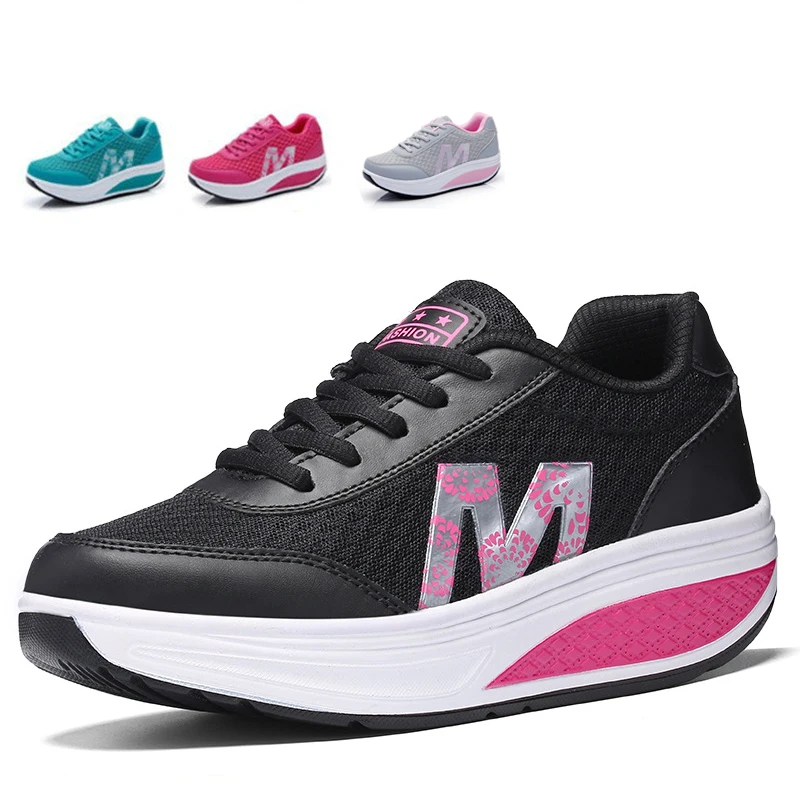 

New Women Summer Breathable Shoes Platform Letter M Wedges Sneakers Thick Bottom Running Shoes Casual Ladies Vulcanized Footwear