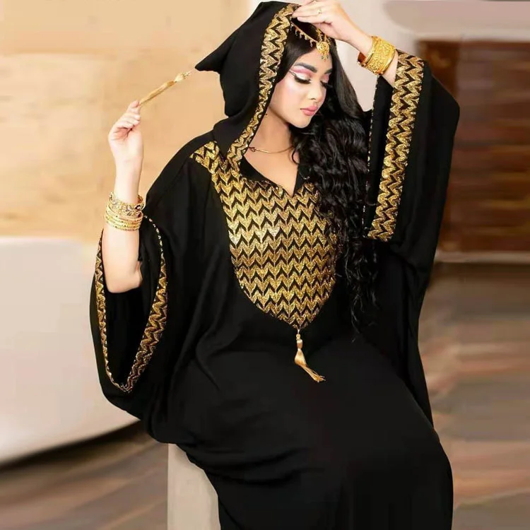 Fashion Muslim Dress Handmade Red Dress Hooded Muslim Maxi Dress 2022 New Kaftan Abayas Djellaba Moroccan