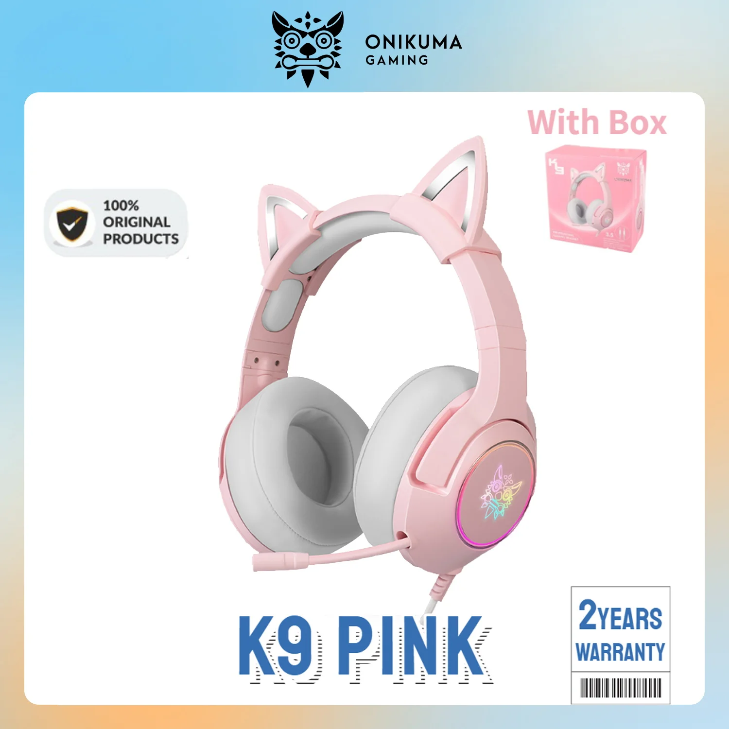 

Original BoxOnikuma K9 Pink Cute Cat Ear Headphone with Mic Gaming Headset and Noise Cancelling with Led Light