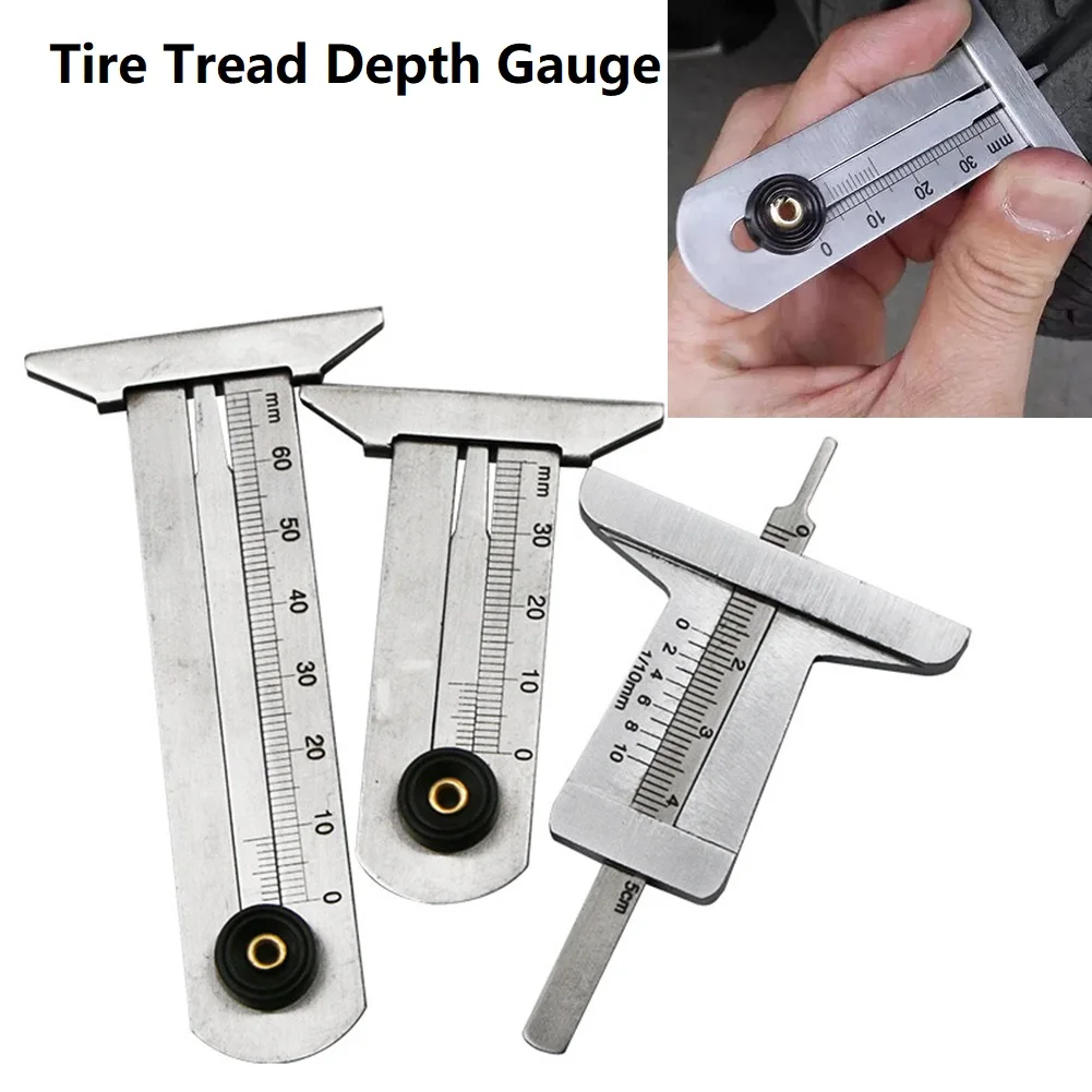 

Stainless Steel Car Tyre Tire Tread Depth Gauge Meter Ruler Caliper Measure Tool Gauges Monitoring Car Tyre Tool