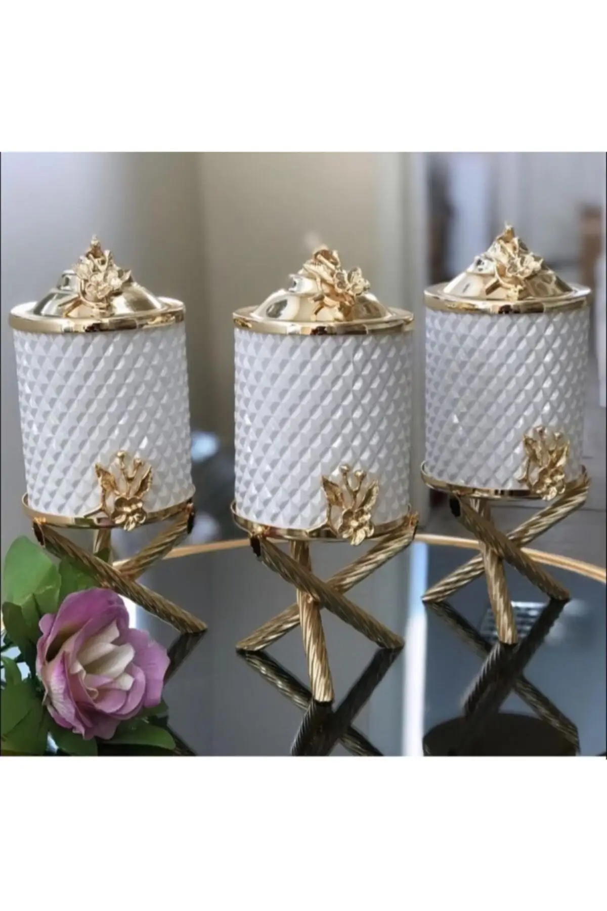 Кристальная сотовая белая глазурованная Золотая Подставка Набор для банок и