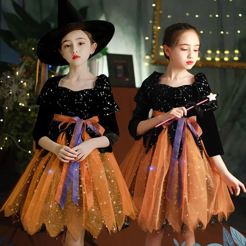 

Halloween Children's Costumes Girls Witch Dress Cosplay Masquerade Kids Costume Witch Princess Dress