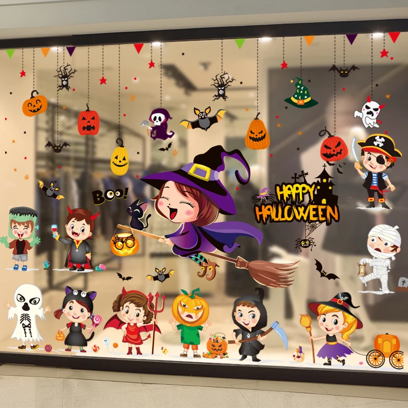 

[Shijuekongjian] Наклейка на окно на Хэллоуин, наклейки на стену с летучими мышами, тыквой, зомби для ресторана, магазина, фестиваля, стеклянное укра...