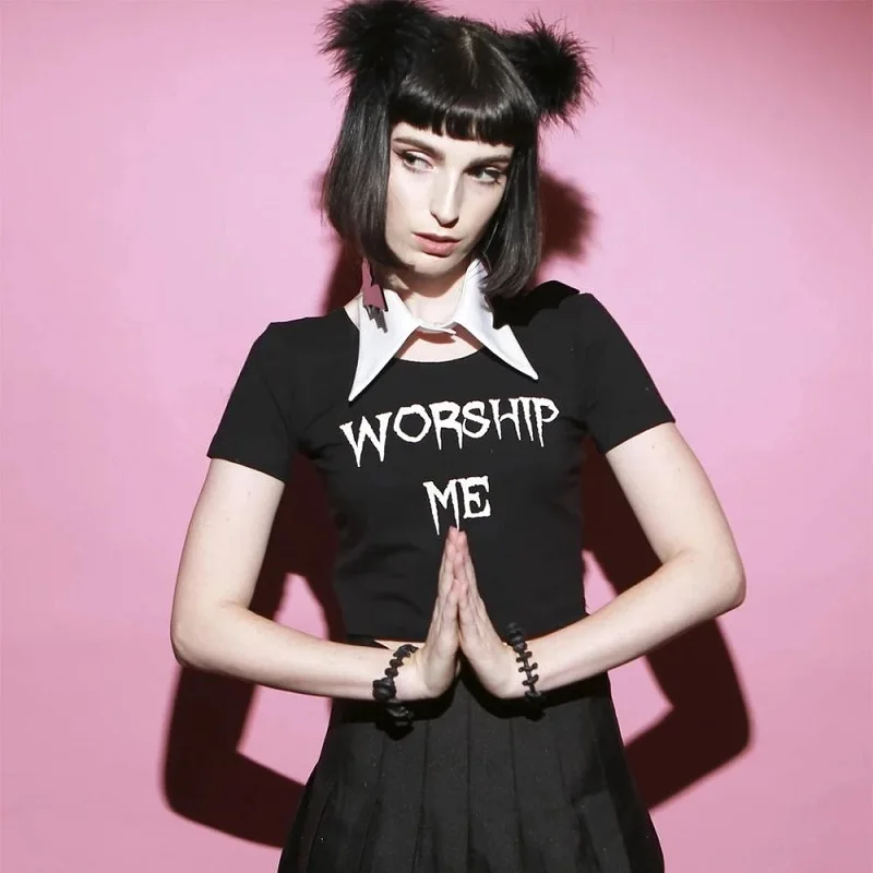 

90S Round Neck Pullover Harajuku Casual Letters Retro Gothic Punk Rock Top High Waist Sexy Crop Top T-Shirt Clothing Street Y2K