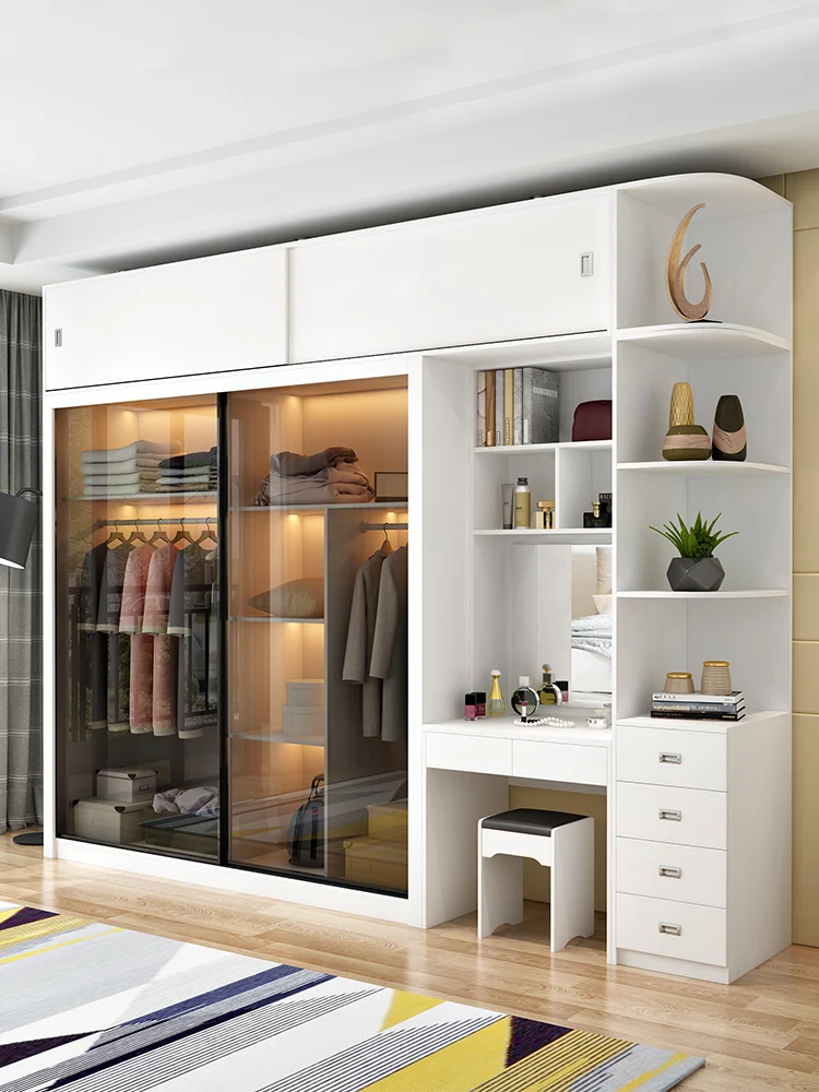 

Luxurious transparent glass sliding door wardrobe Modern simple net red adult white wardrobe