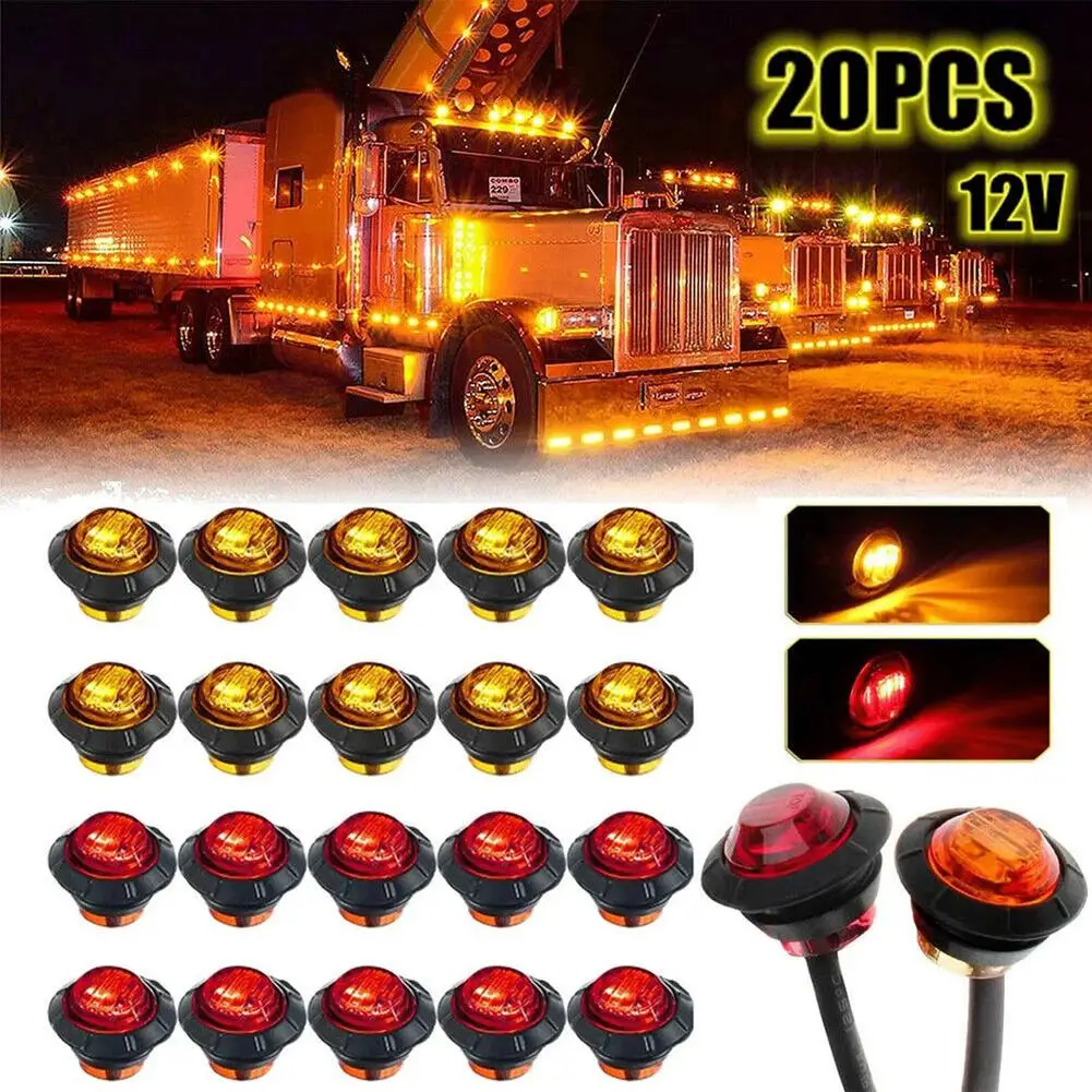 

20pcs 3/4" 12v Marker Light Led Amber Red Truck Trailer Rv Round Side Lamp Well-sealed Waterproof Lens Dropship