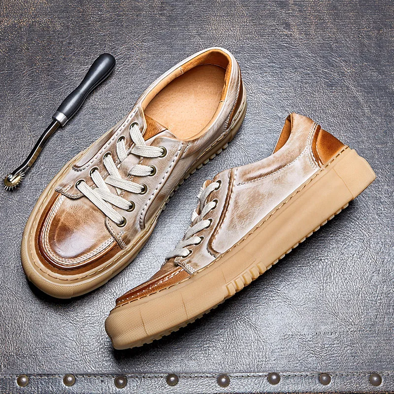 

Туфли мужские из воловьей кожи, Повседневная дышащая обувь ручной работы, плоская подошва, верхний слой, в британском стиле