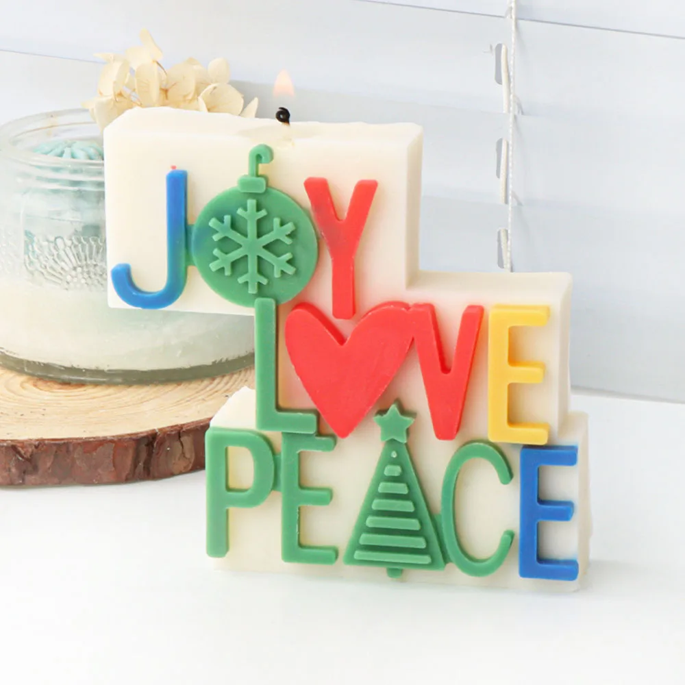 

Phrase JOY LOVE PEACE Silicone Mold Christmas Decor Gift Candle Making Gypsum Resin Soap Mould Handmade Chocolate Baking Molds