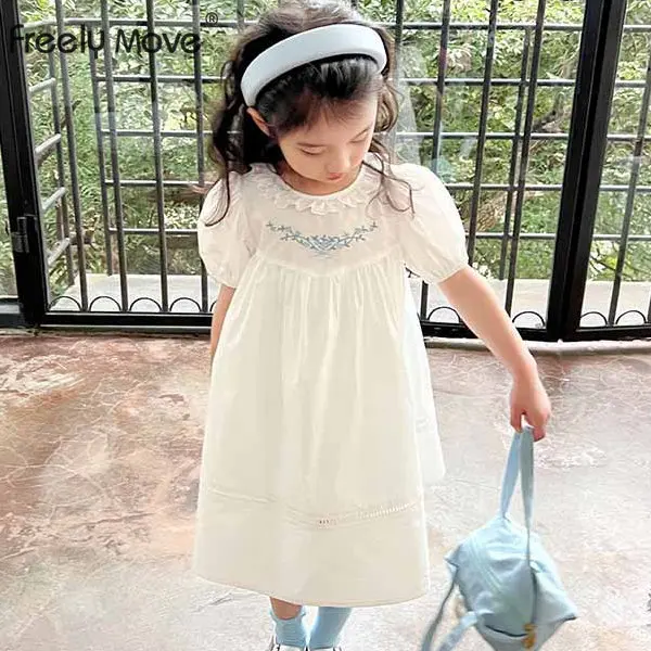 

2023 Summer Toddler Baby Girls Dress Short Sleeve Floral Embroidery Girls Dress Children Dresses Kids Dresses Clothing