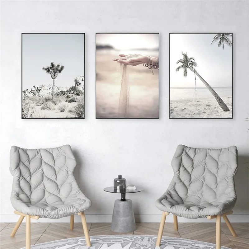 Скандинавская пустыня кокосовое дерево постер красивый холст с песчаной дорогой