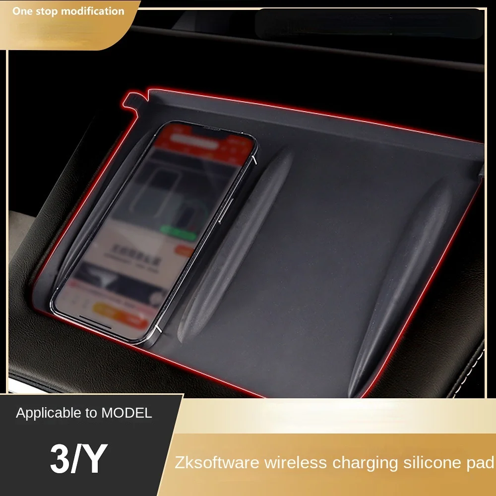 

Interior Accessories For Tesla Model 3 Model Y 2021-2022 Silicone Anti-Skid Pad Type Model3 Car Phone Wireless Charging Pad