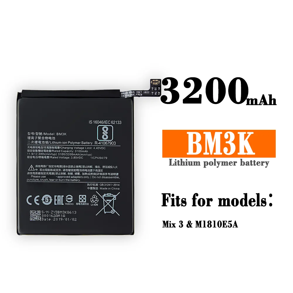 

100% Orginal Xiaomi Phone Battery BM3K 3200mAh High Quality Replacement Battery for Xiaomi Mi Mix 3 Mix3 Batteries