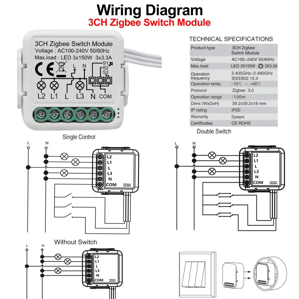 ZigBee 3.0 Modul Sakelar Lampu Pemutus Pintar DIY 1 2 3 4 Gang Mend aand Kontrol Arah Bekerja dengan Alexa Google Home