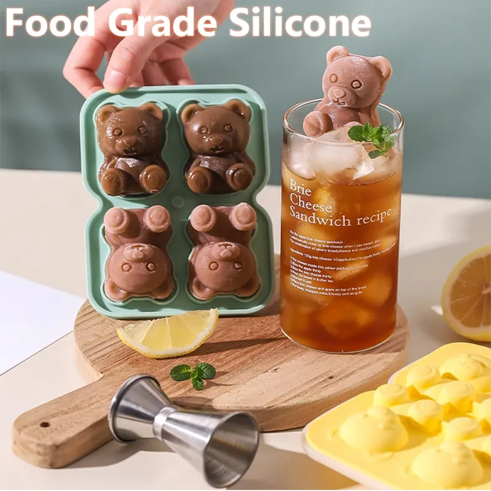 

4 Grid 3D Little Teddy Bear Shape Ice Cube Silicone Mold Silian Little Bear Ice Block Mold Household Ice Cream Ice Box Ice Mold