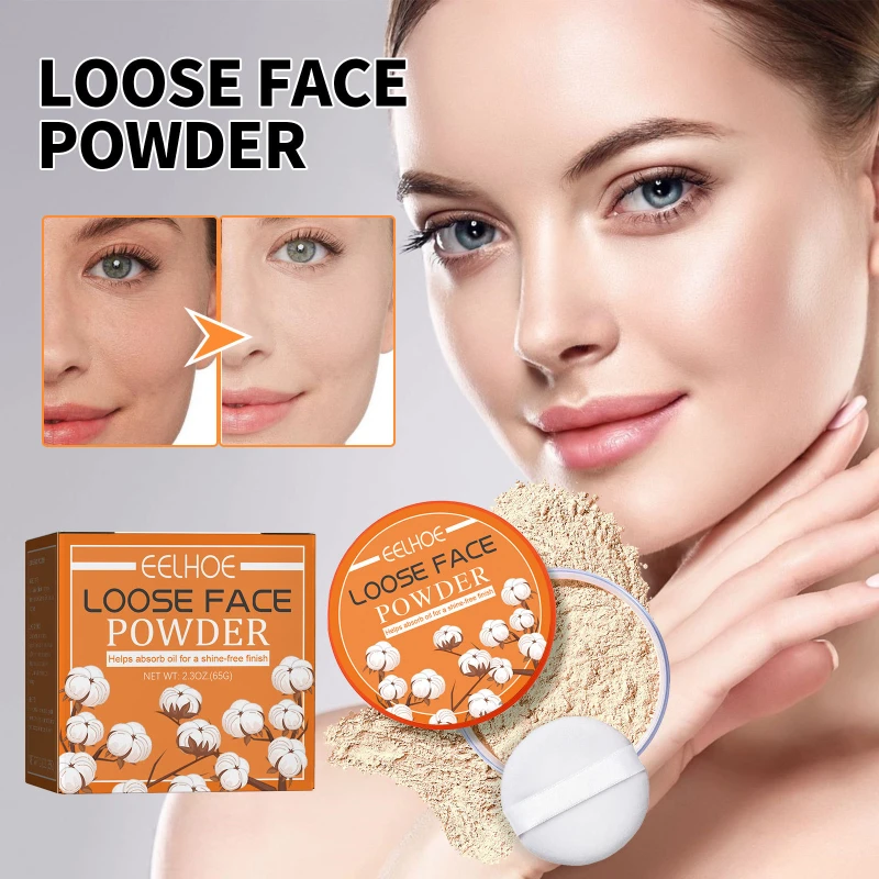 EELHOE powder to fade fine lines, waterproof, sweat resistant, natural concealer, and makeup fixing powder is light and delicate