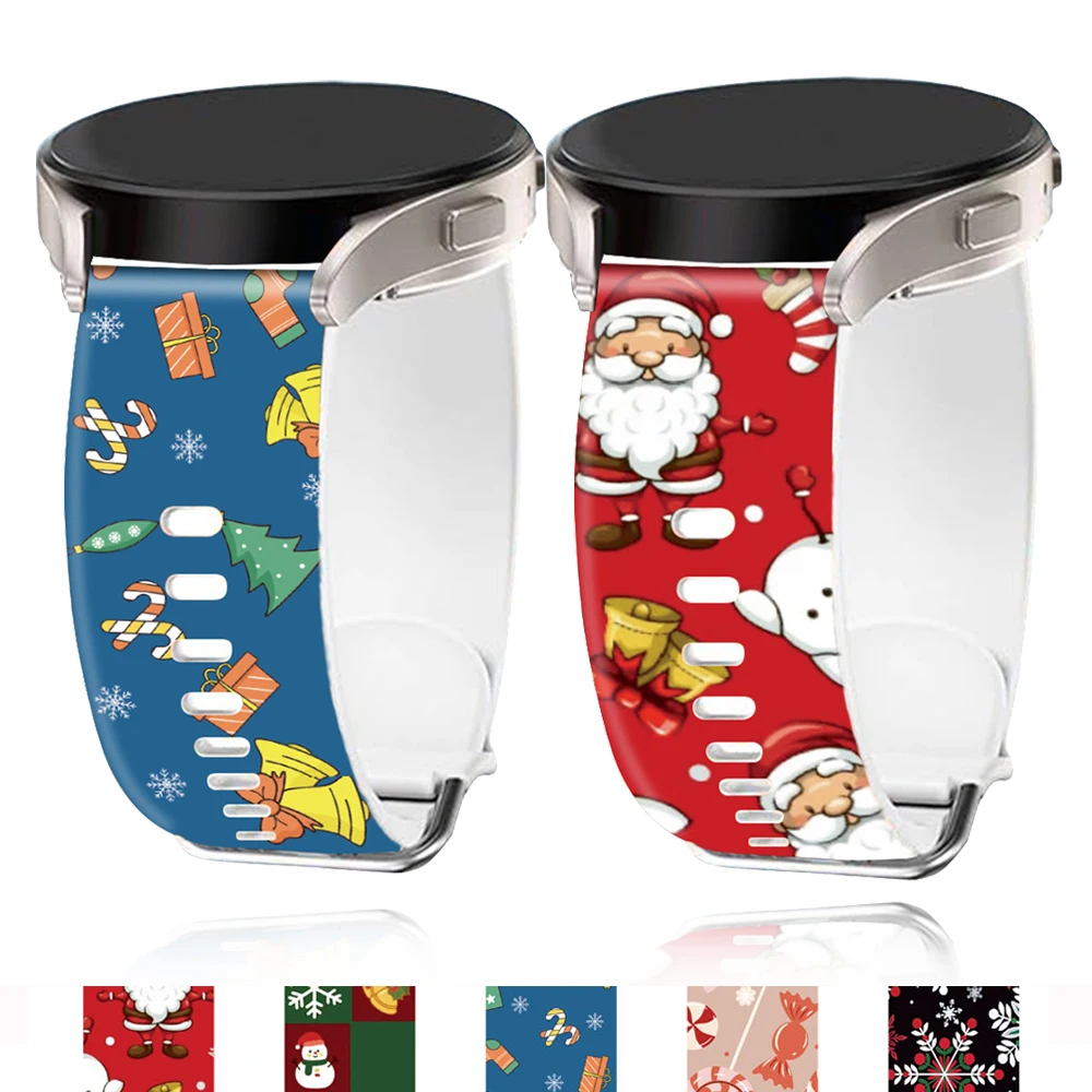 Ремешок с рождественским принтом 20/22 мм для Samsung Galaxy 7FE/6/5 40 44 4 классического 46