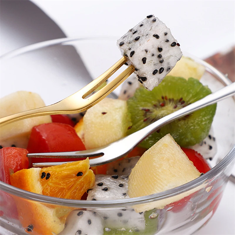 

4pcs Fruit Fork Set Mini Cute Stainless Steel Dessert Forks Silver Gold Rose Gold Cake Flatware Cutery Fork For Home Use