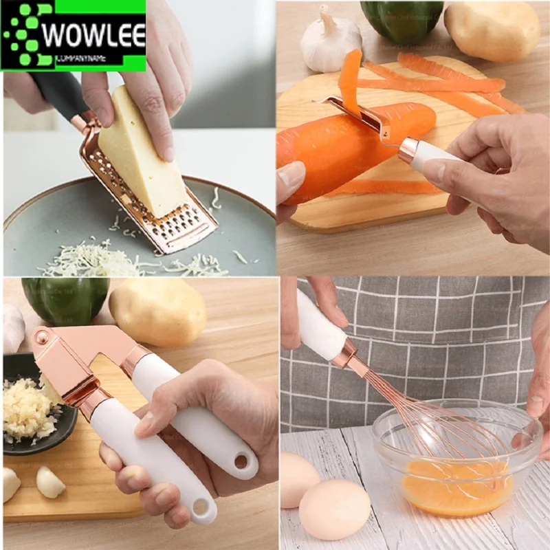 4 7pcs rose gold garlic press pizza cutter kitchen gadget set can opener potato cooking high end kitchenware kitchen accessories free global shipping