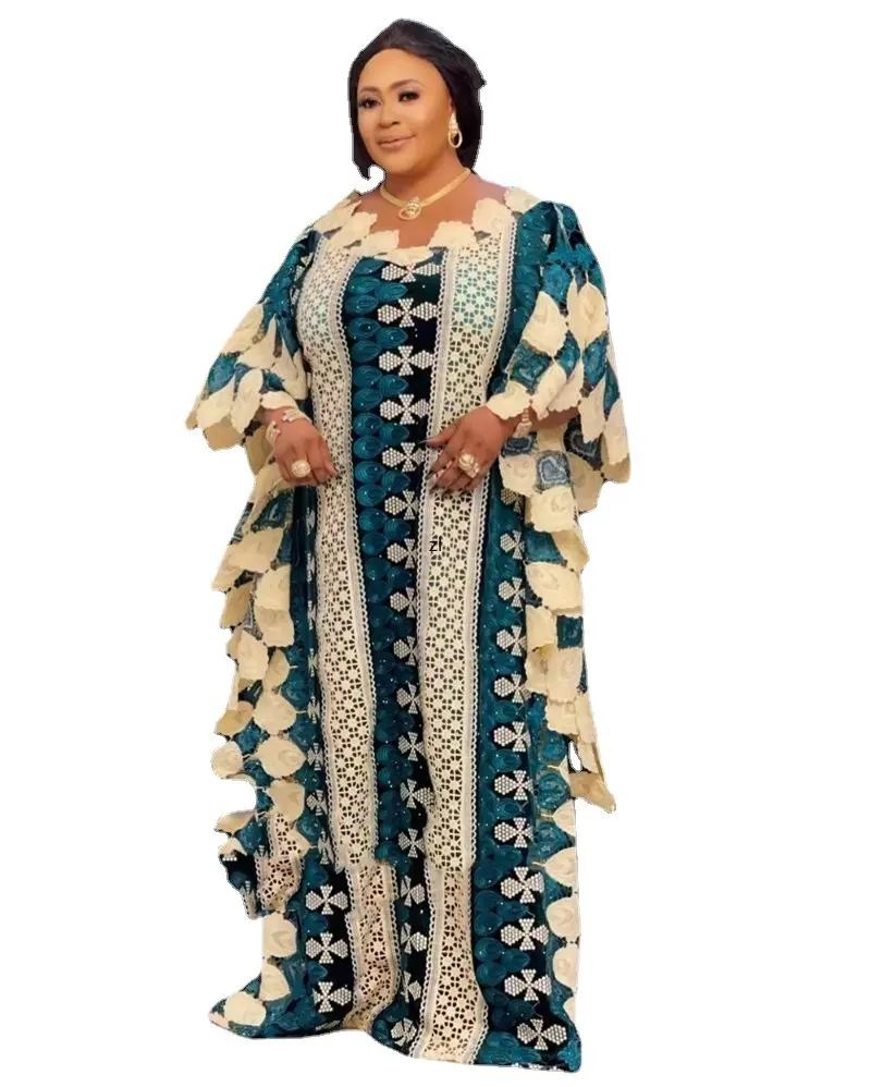 

MAMADA L7539 African Women Clothing Dashiki Abaya Stylish Loose Long Evening Maxi Dresses + Inside Skirt Free Size Dancing Party