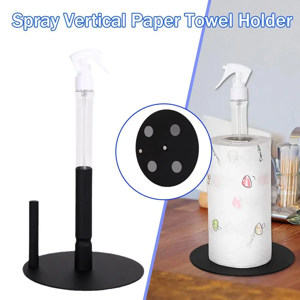

1pc Paper Towel Holder With Spray Bottle Kitchen Paper Towels Base Stainless Steel Countertop Dispenser Accessories For Bathroom