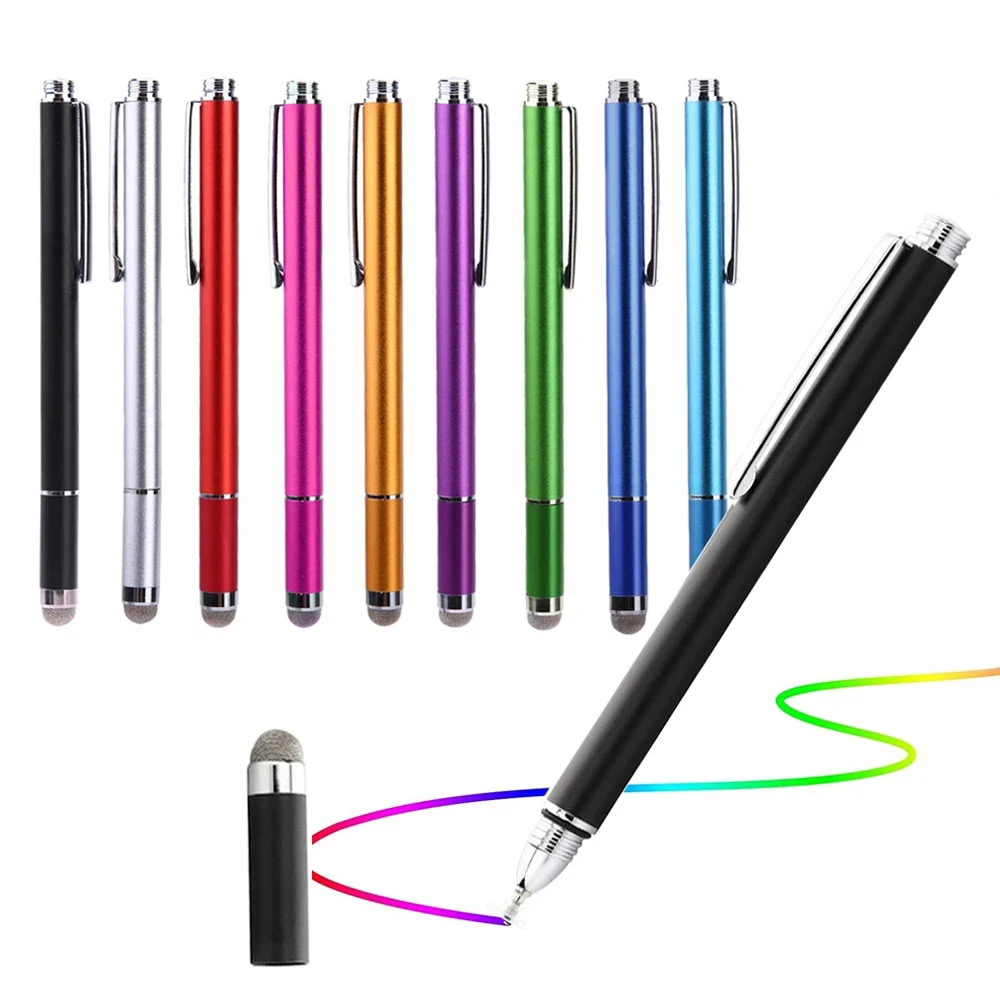 

High Sensitivity 2-in-1 Disc Fiber Tip Universal Capacitive Stylus Pen For iPad All Touch Screens Cell Phones Tablets Laptops