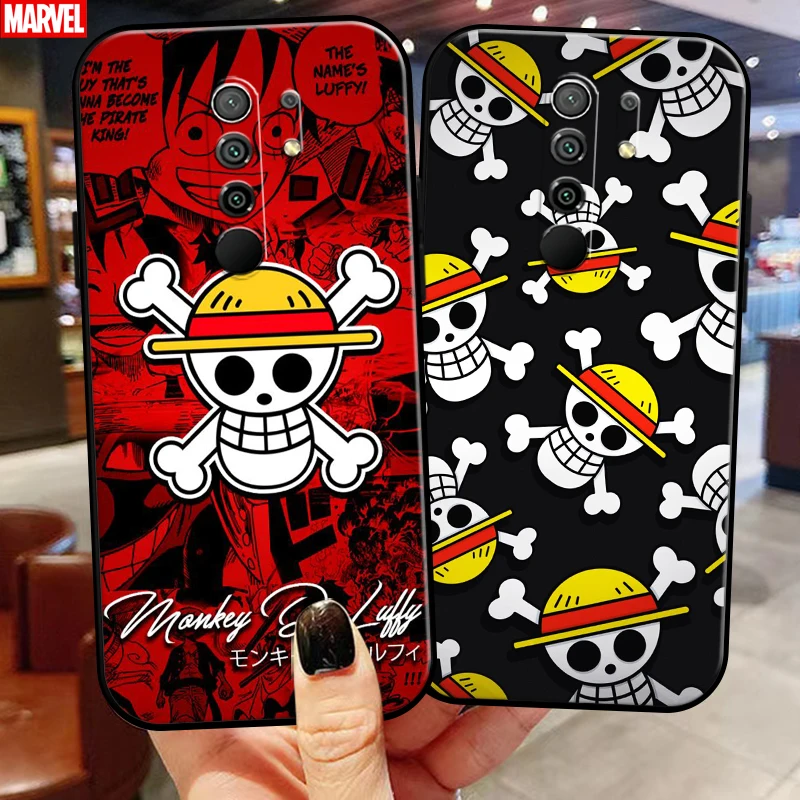 

One Piece Skull Logo Phone Case For Xiaomi Redmi 9 Liquid Silicon Coque Silicone Cover Back