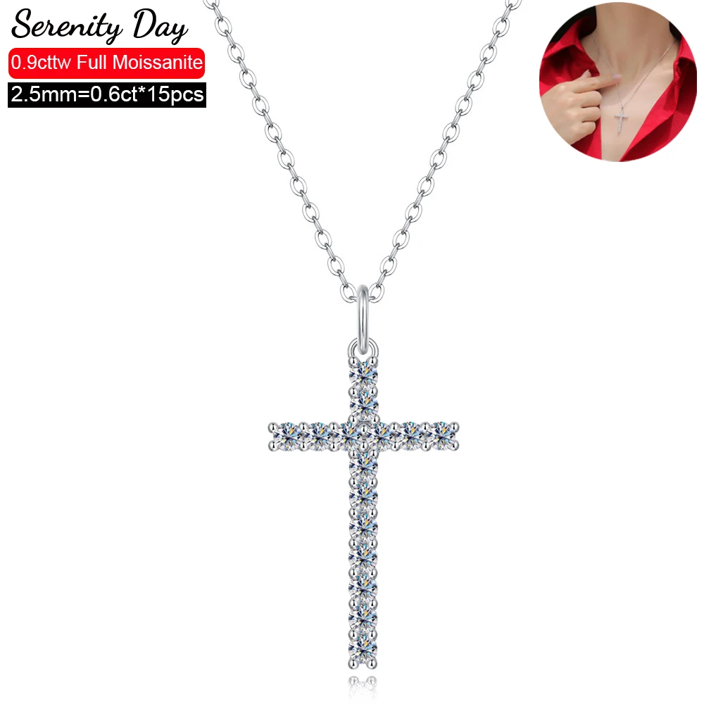 

0.9cttw D Color 2.5mm Full Moissanite Cross Necklace Women For Women 925 Sterling Silver Pendant Christian Religiou Fine Jewelry