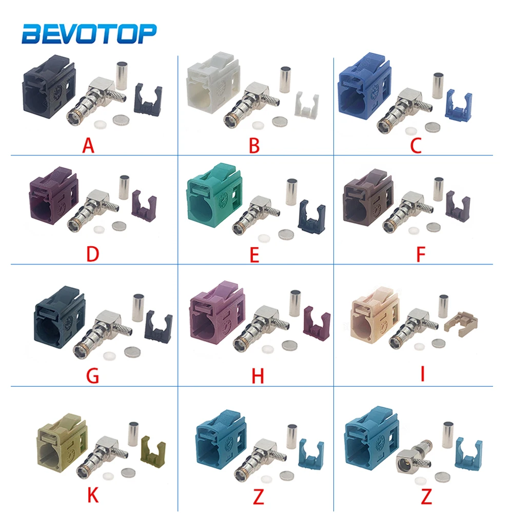 10 шт./лот Fakra A/B/C/D/E/F/G/H/I/K/Z гнездо 90 градусов RF коаксиальные разъемы для пайки