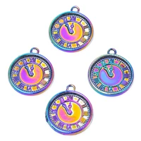 10pcs alloy button clock charms pendant accessory rainbow color jewelry diy making necklace earring metal bulk wholesale