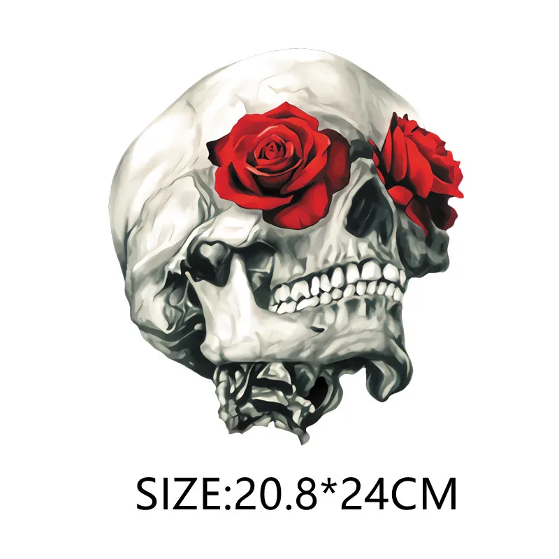 

20.8*24cm New Skull Flower Iron On Patches For DIY Heat Transfer Clothes Thermal Stickers Decoration Printing 2022