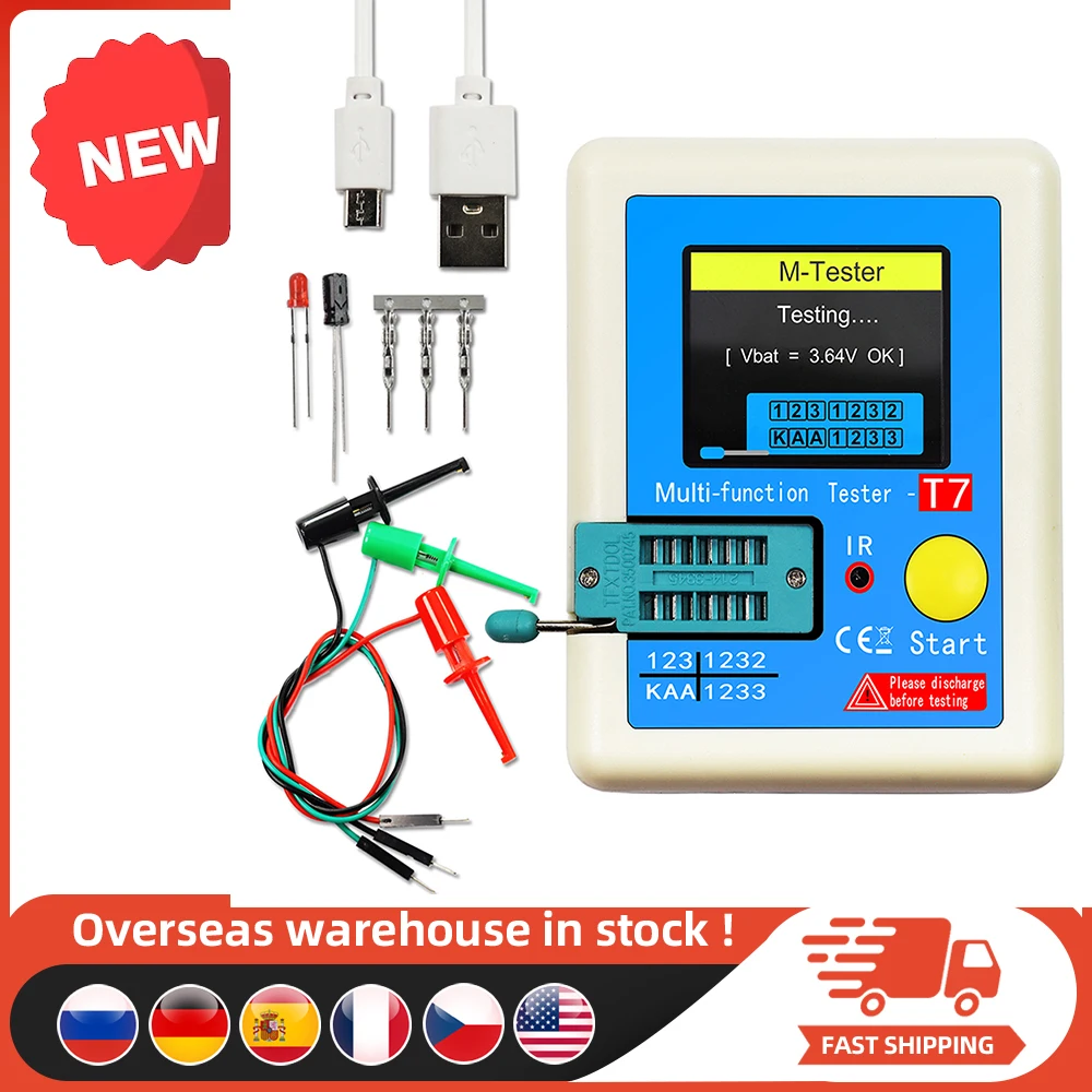 

LCR-T7 New Transistor Tester TFT Diode Triode Capacitance Meter LCR ESR Meter NPN PNP MOSFET IR Multifunction Tester Multimeter