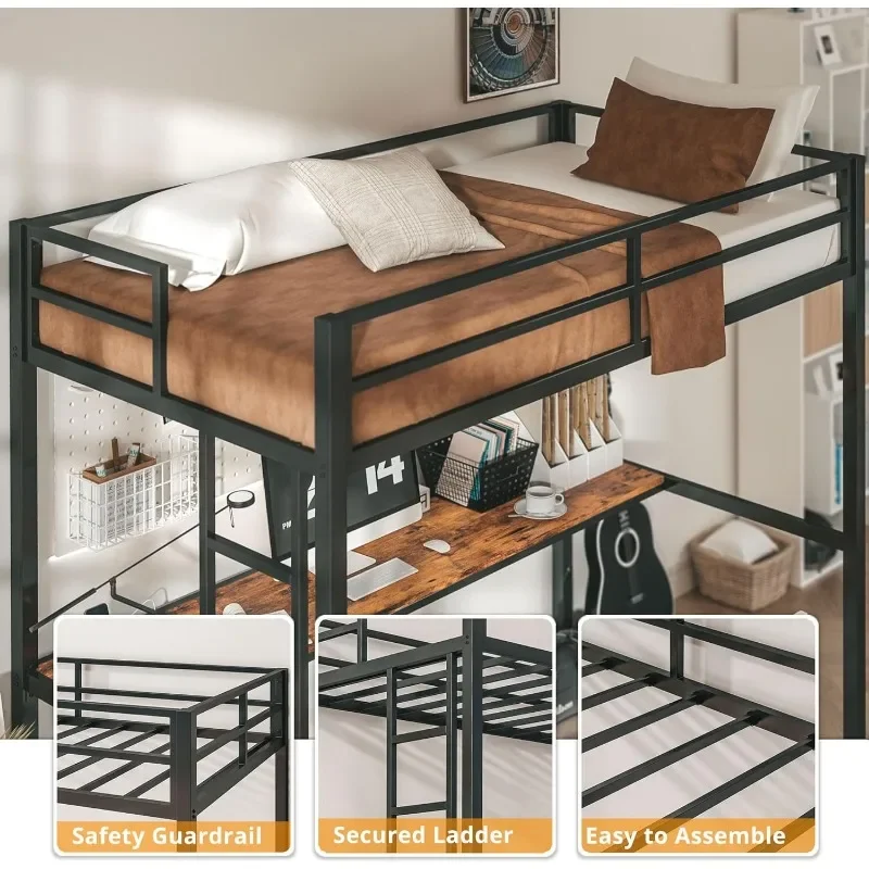 Кровать-чердак LIKIMIO двойной размер письменный стол металлический каркас