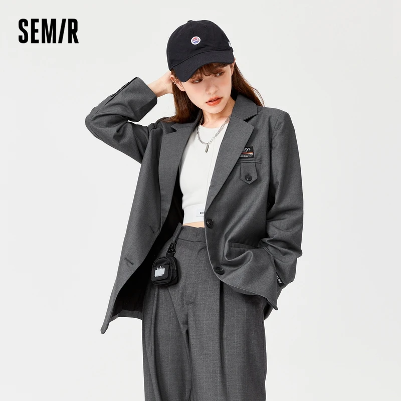 

SEMIR Coat Women Medium And Long Style Loose Personality 2021 Autumn And Winter New Letters Casual Suit Girls Commuting Fashion