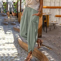 womans linen small foot pants comfortable summer fashion double pockets harem casual pants ladies clothing 2022 new streetwear