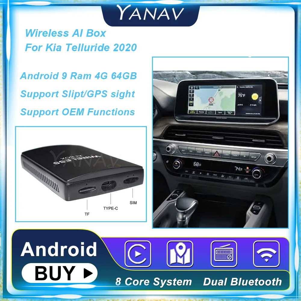 

Android 4G 64 Гб Carplay Беспроводная Ai коробка для Telluride 2020 8 ядер Qualcomm 450 AI адаптер Коробка Plug and Play Netflix YouTube