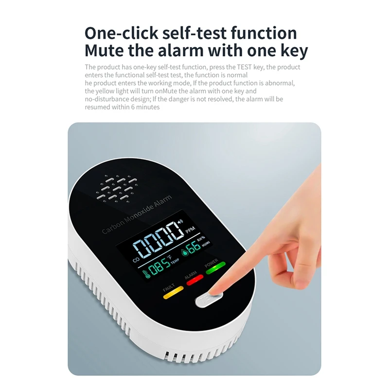 3-In-1 Carbon Monoxide Detector Temperature And Humidity Portable CO Alarm Gas US Plug