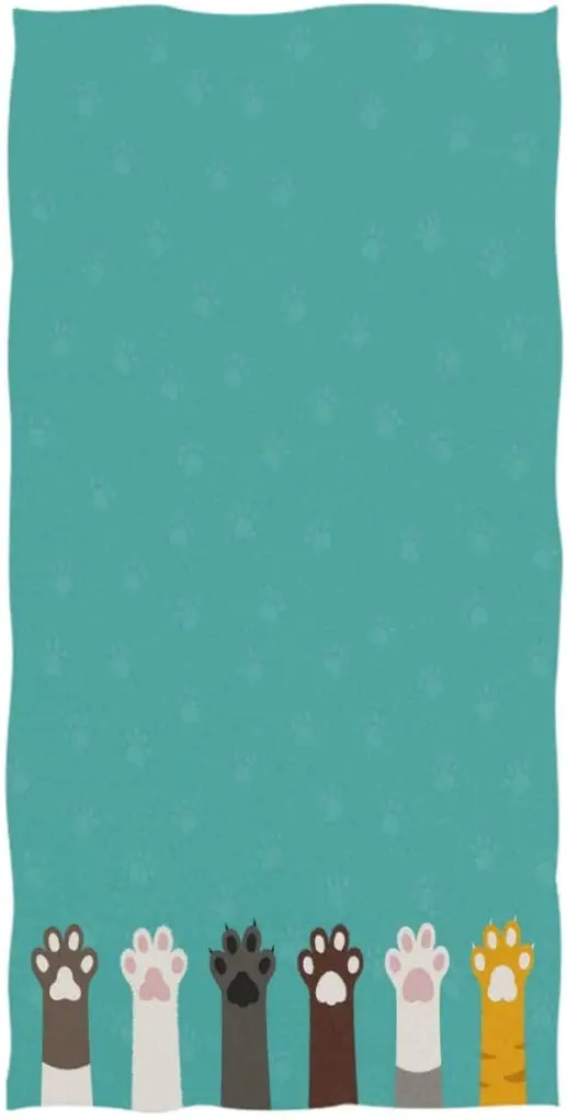 

Cute Cartoon Cat Paw Footprint Pattern Soft Large Hand Towels Multipurpose for Bathroom, Hotel, Gym and Spa