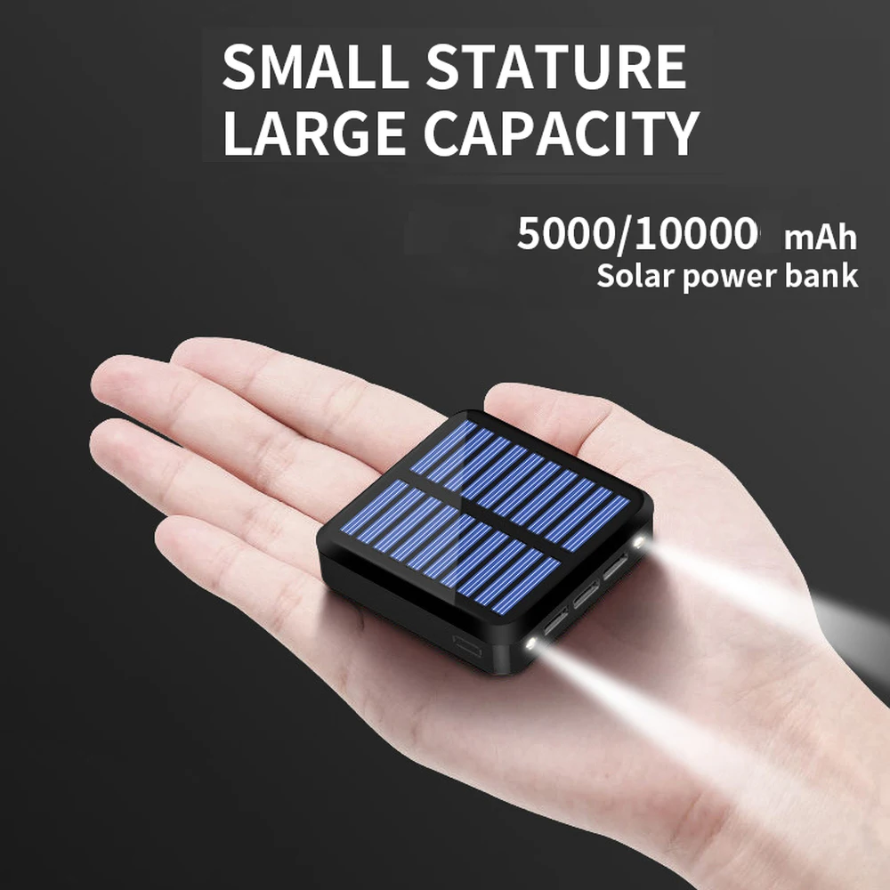 

PINZHENG Mini Solar Power Bank 10000mAh Power Bank For iPhone Xiaomi Powerbank External Spare Battery Portable Charger Powerbank