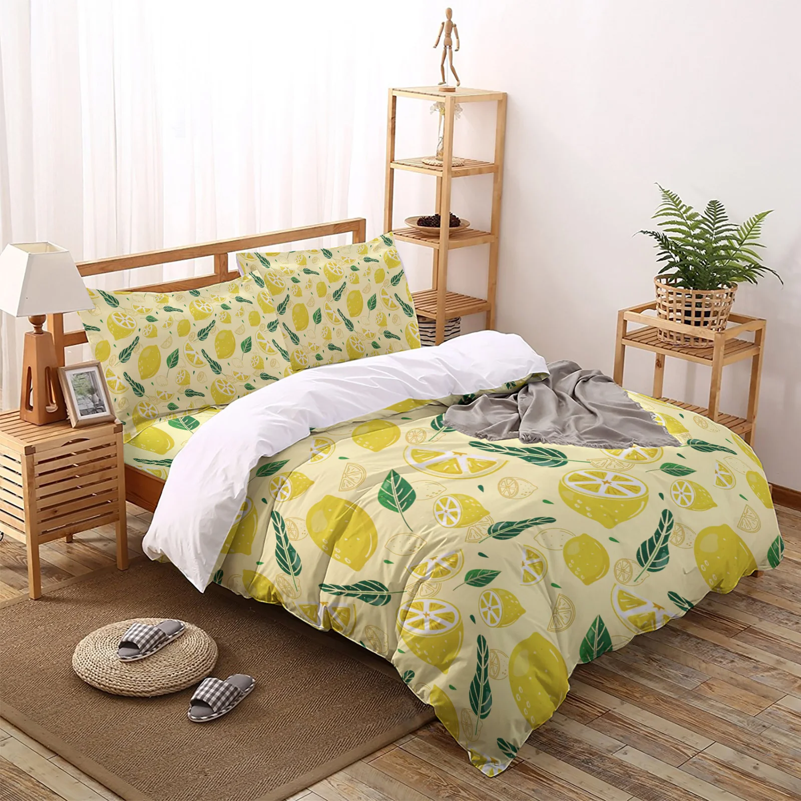 

Lemon Tile Pattern Duvet Cover Set Bedclothes Home Bed Linen Sheet Queen King Size Comforter Set Bedroom Bedding Set