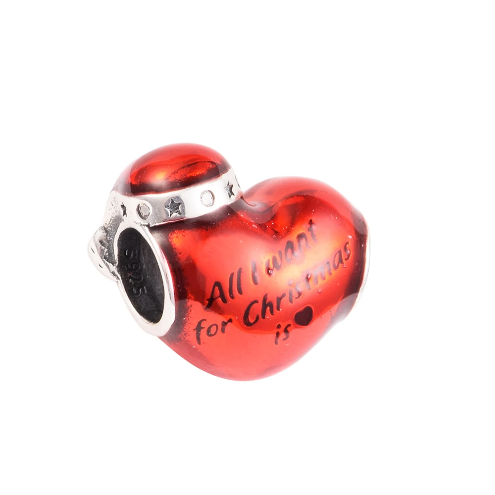 

DIY Fits for CKK Charms Bracelets Metallic Red Christmas Heart Beads 100% 925 Sterling-Silver-Jewelry Free Shipping