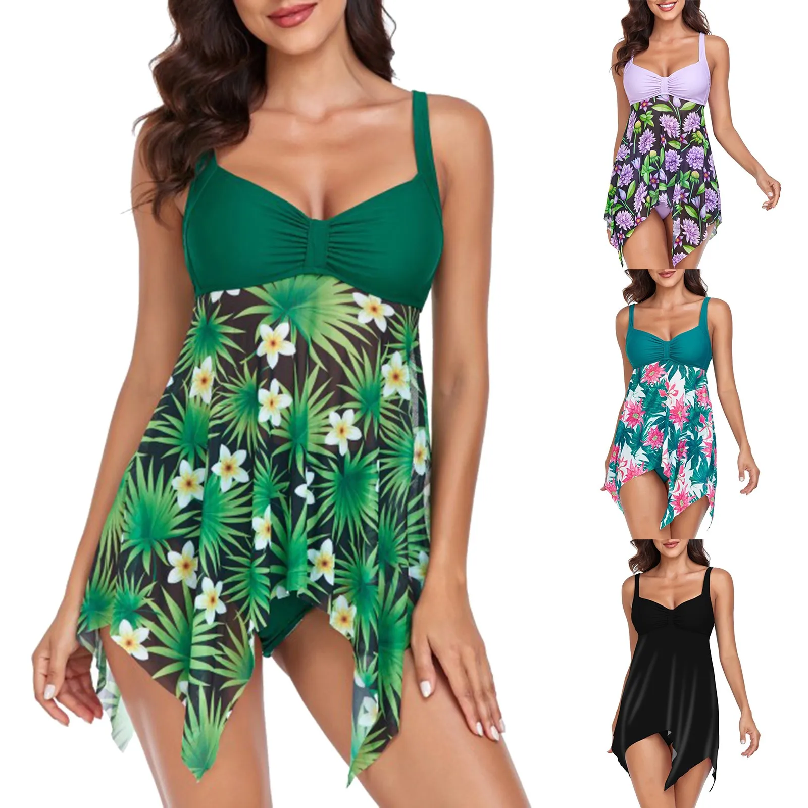 

2023 Women's Split Swimwear New Skirt Swimwear Printed Mesh Split Conservative Skin Covering Slim Tennicky Two Piece Set