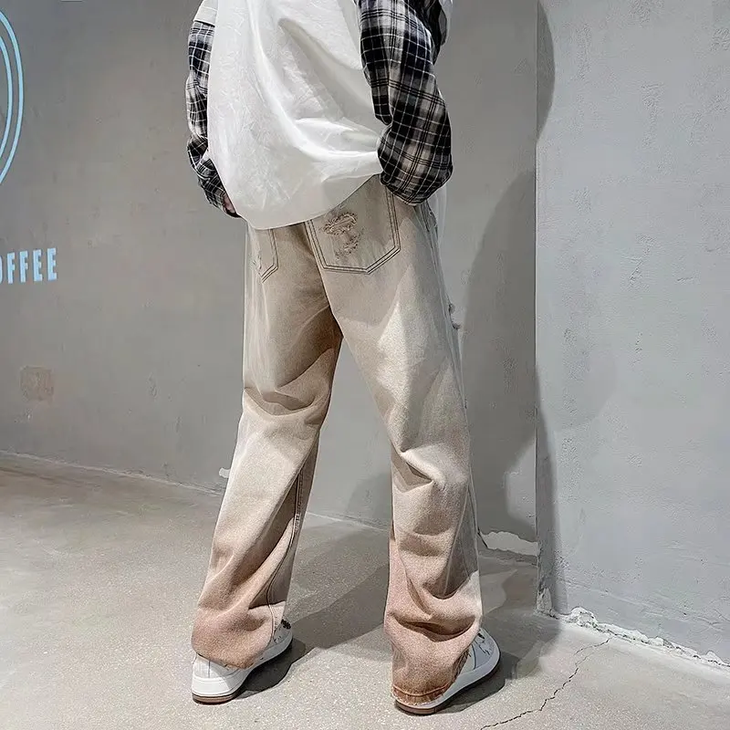 Denim Retro Ripped Patch Jeans Men Hot Sell Fashion Straight Casual New Style Streetwear Pants