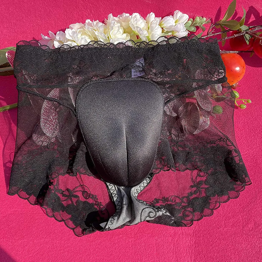 CONTROL PANTY GAFF Transparent Lace Rose Embroidery Lingerie Underwears Crossdresser Transgender Shemale Camel Toe Panties