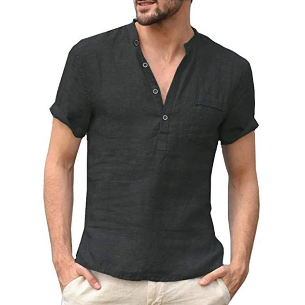 

Men's Short-sleeved T-shirt Breathable Cotton Linen Solid Color Short-sleeved Top Round Neck Daily Casual Wear Black White Gray