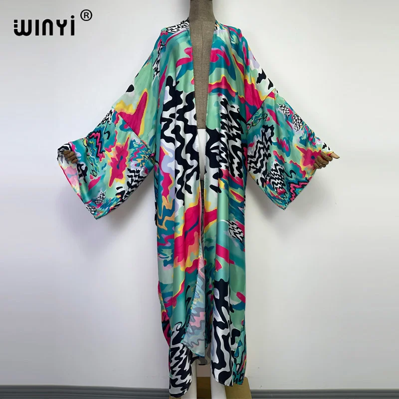 

2023 Europe WINYI bikini sweet lady beach Cardigan stitch Cocktail sexy Boho Maxi Holiday party long Sleeve KIMONO Cover-ups