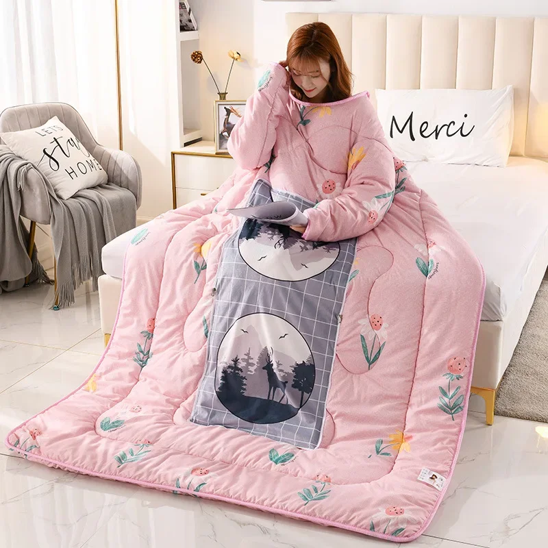 

Winter Comforters Lazy Quilt with Sleeves Family Throw Blanket Hoodie Cape Cloak Nap TV Blanket Dormitory Mantle Covered Blanket