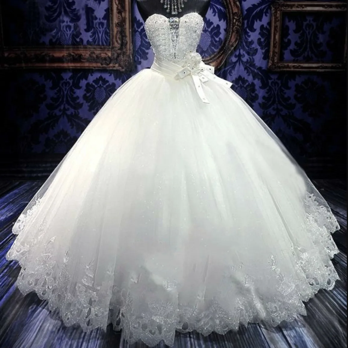 

GUXQD White Elegant Ball Gown Wedding Dress Women Lace Up Sweetheart Beading Bridal Gowns Vestido De Novia Robe De Mariee