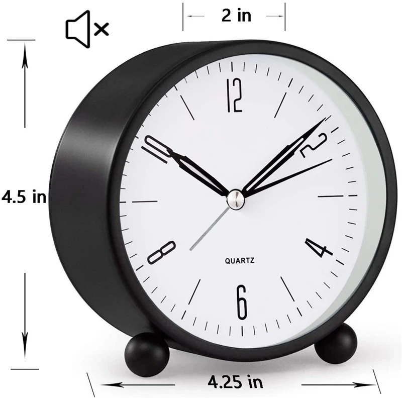 Quiet Desktop Bedroom Battery Operated Timepiece Round Silent Simple Timepiece Alarm Clock